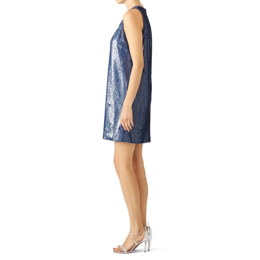 NWT Carmen Marc Valvo Size 10 Sequin Sleeveless Blue Shift Dress Party Dress. - Picture 2 of 8